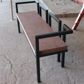 Bank Oturma Yeri Metal Demir Ayak Ahşap Bank Oturak - Görsel 3